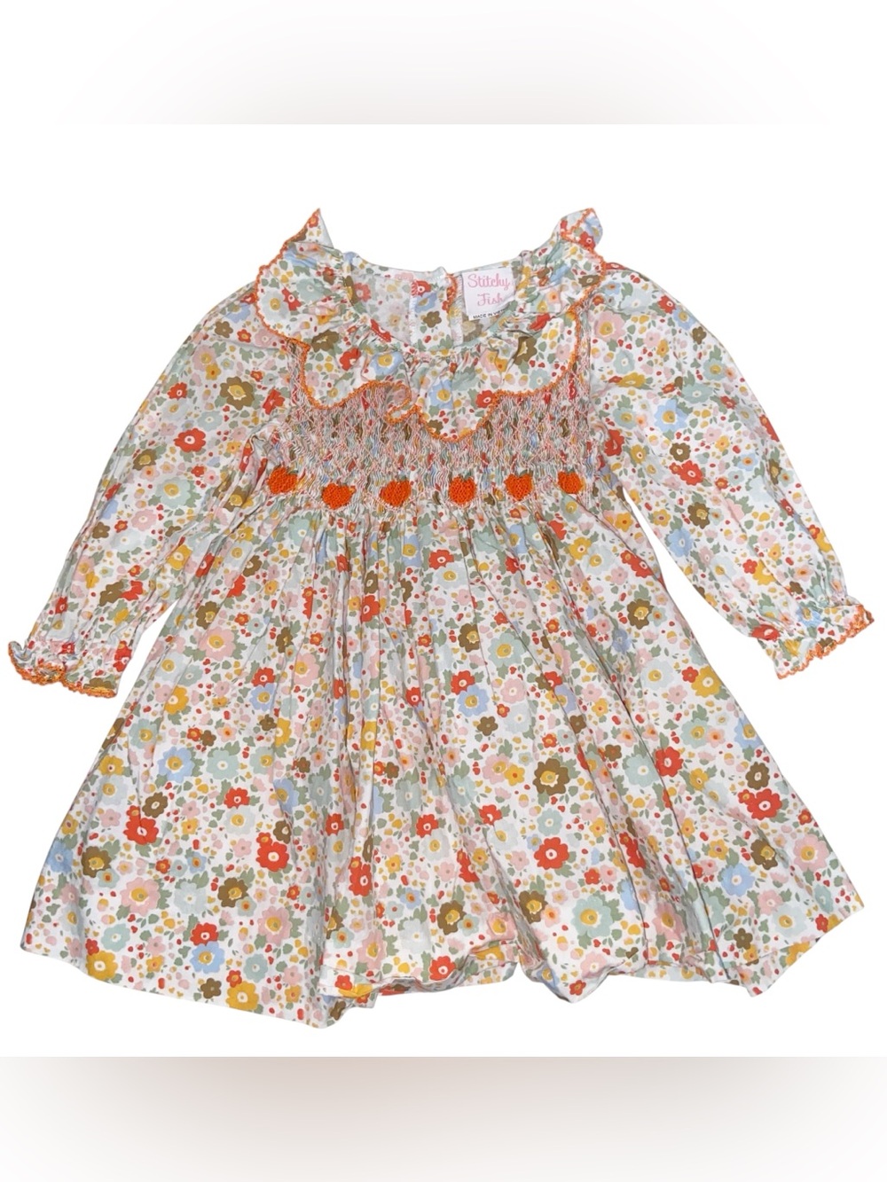 Stitchy Fish Dress Little Girls 2T Toddler Floral Cotton Pumpkin Fall Autumn